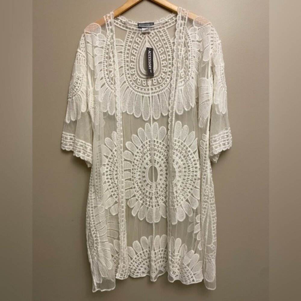 Accessory St Neutral Mesh Boho Cardigan Beachy NWT One Size